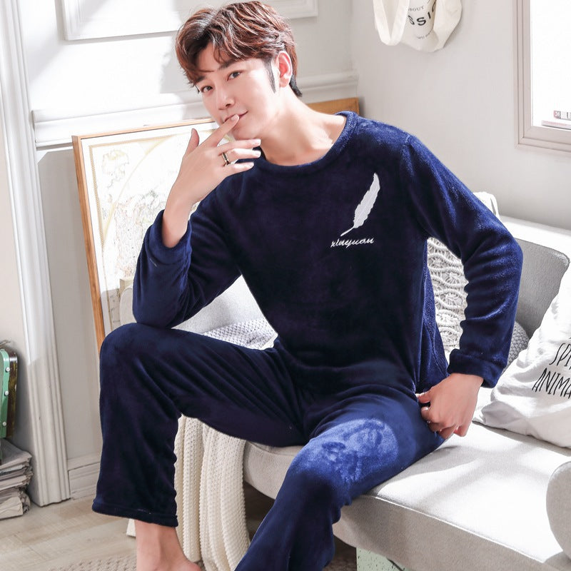 Flannel pajama set for men, long-sleeved