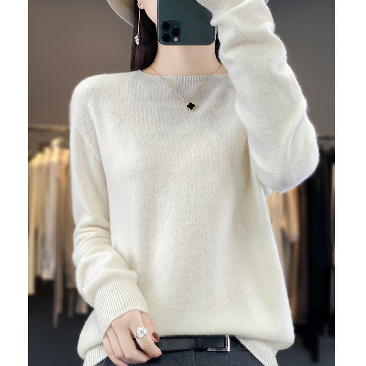 Women's knitted sweater, seamless, crew neck