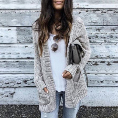 Casual knitted jacket for women with large pockets and open edges Lune London