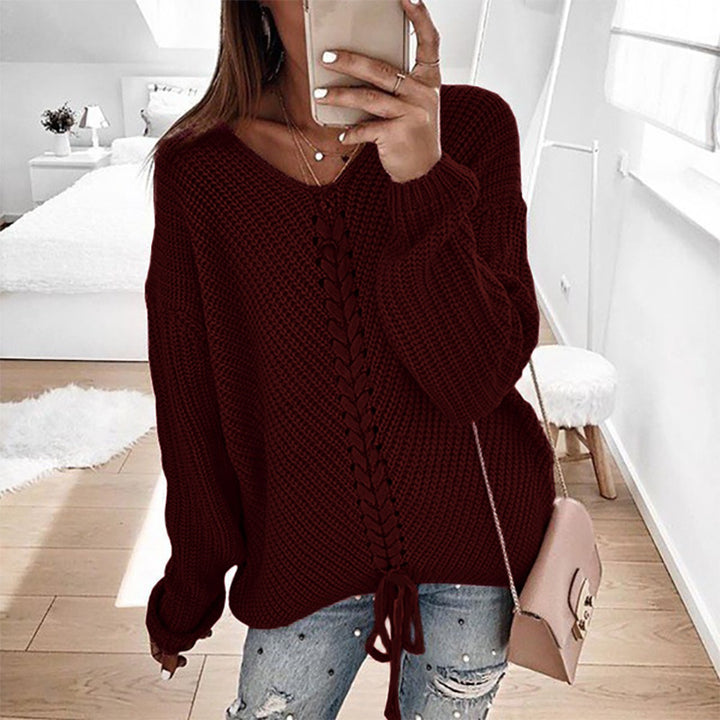 Chunky knit sweater for women with romantic lace-up details and a relaxed fit Lune London