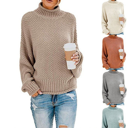 Chunky knit pullover for women with high collar and relaxed fit Amarae