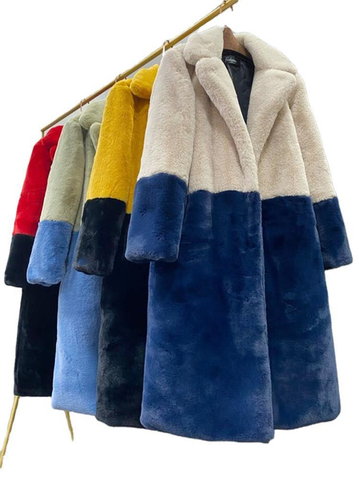 Women's coat made of faux fur, warm, mid-length