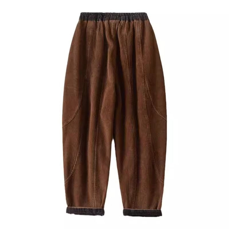 Women's corduroy trousers, lined, with adjustable belt, tapered