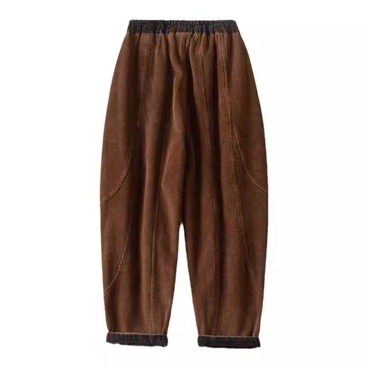 Women's corduroy trousers, lined, with adjustable belt, tapered