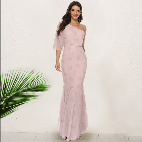 Women's Elegant Evening Dress with Asymmetric Cut and Swinging Hem