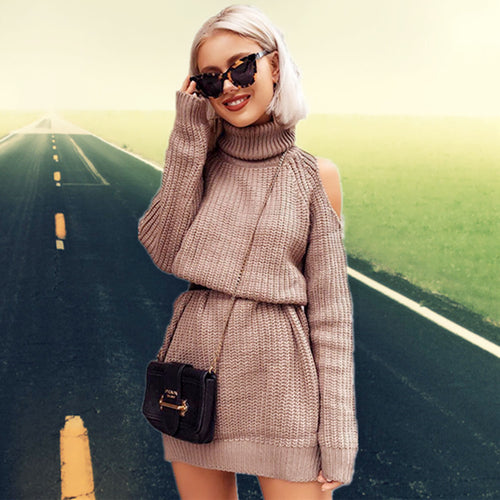 Ladies Trendy Knit Sweater with Off-the-Shoulder and Turtleneck Amarae