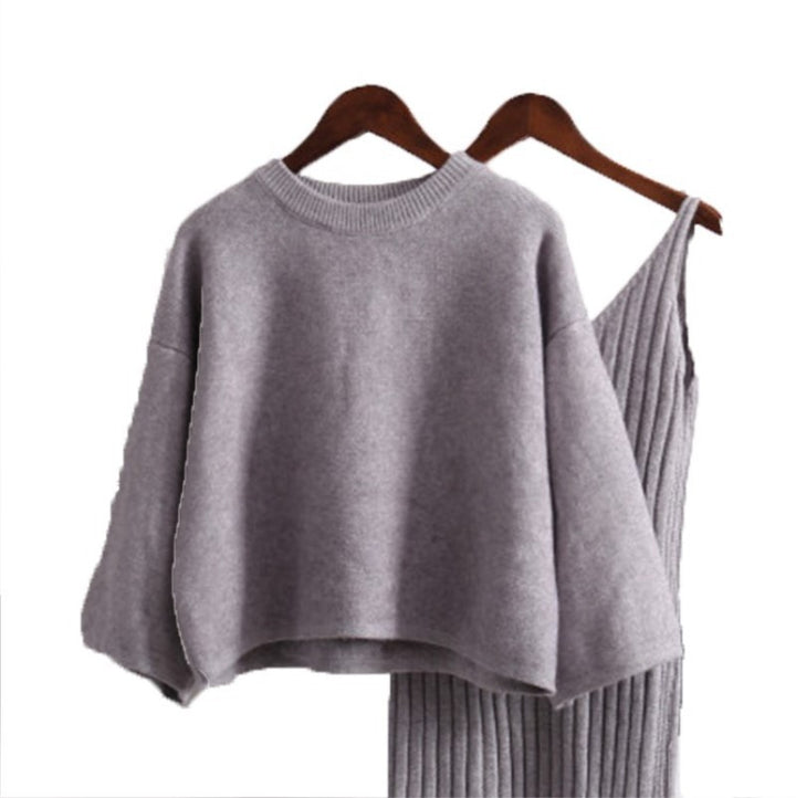 Lune London women’s knit set with casual cropped sweater and ribbed maxi dress