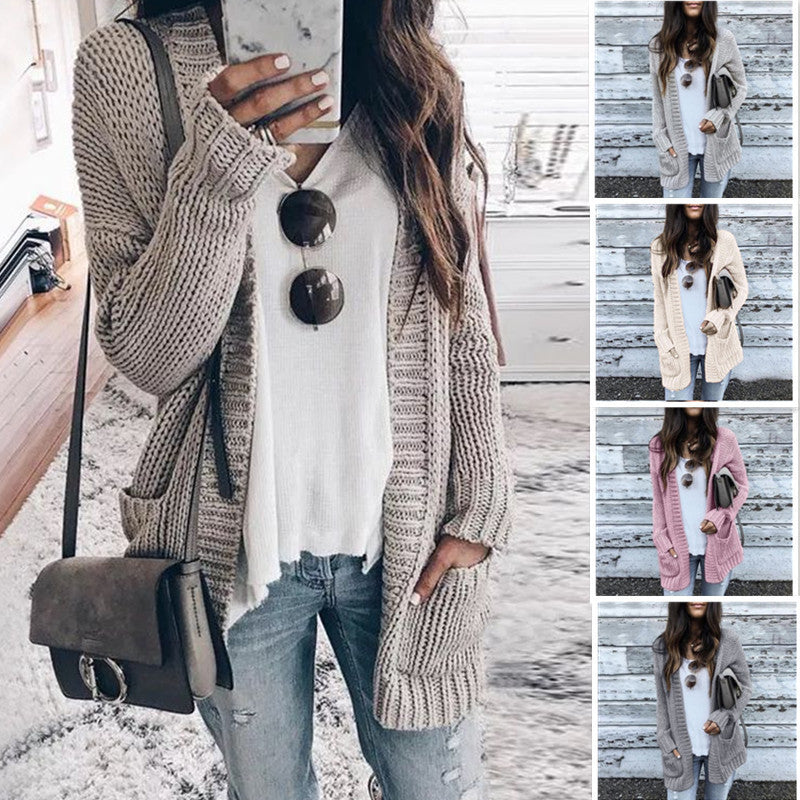 Thick knitted jacket for women with deep pockets and casual fit Lune London