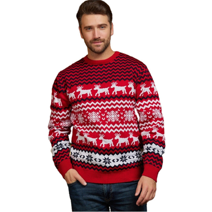 Christmas Partner Knit Sweater with Reindeer Jacquard