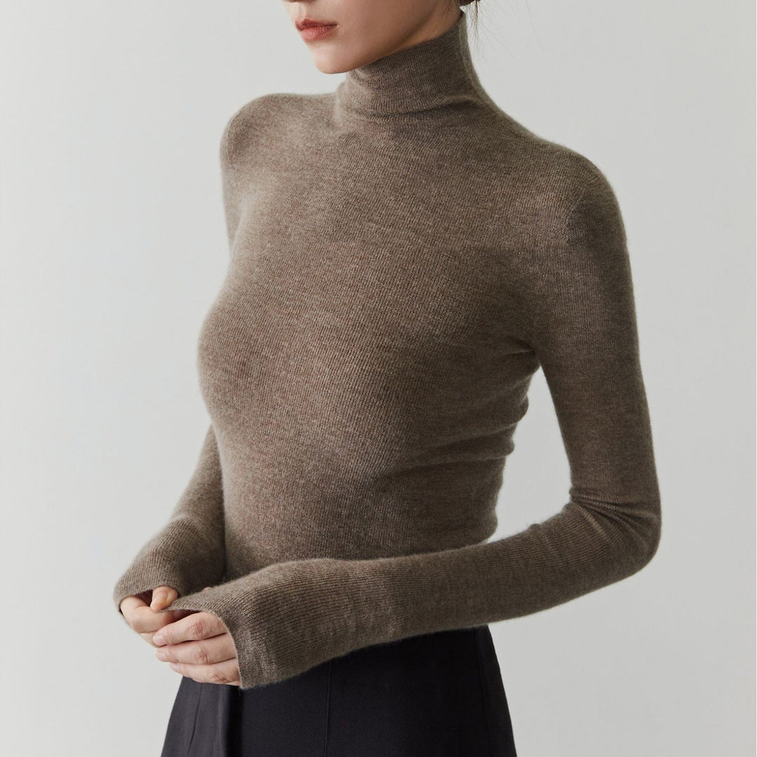 Women's cashmere sweater with stand-up collar, seamless
