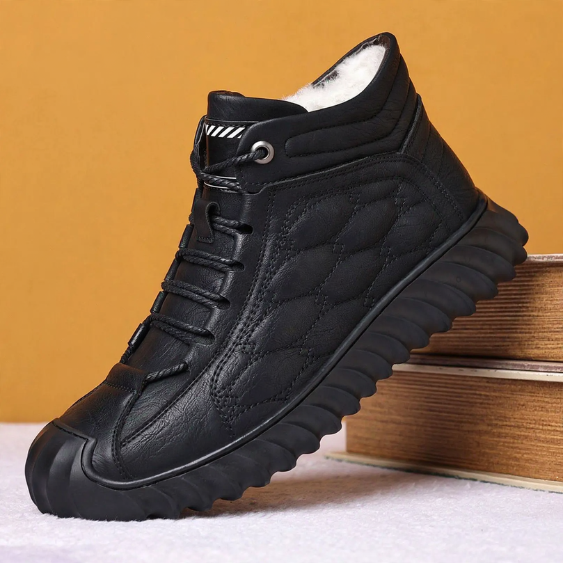 Padded men's ankle boots, synthetic leather, warm, casual