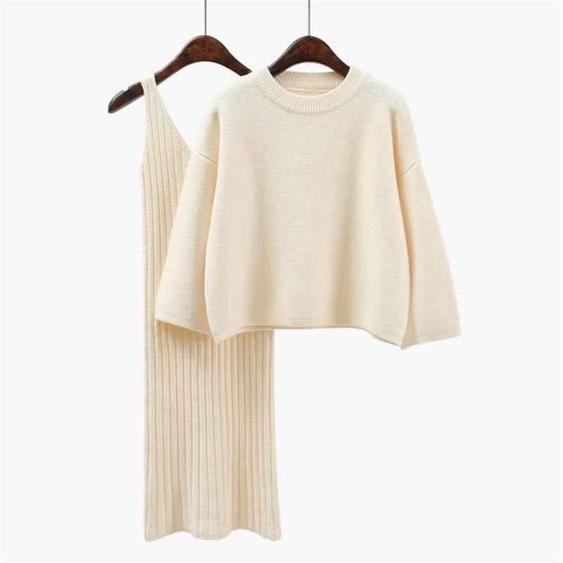 Lune London women’s knit set with casual cropped sweater and ribbed maxi dress