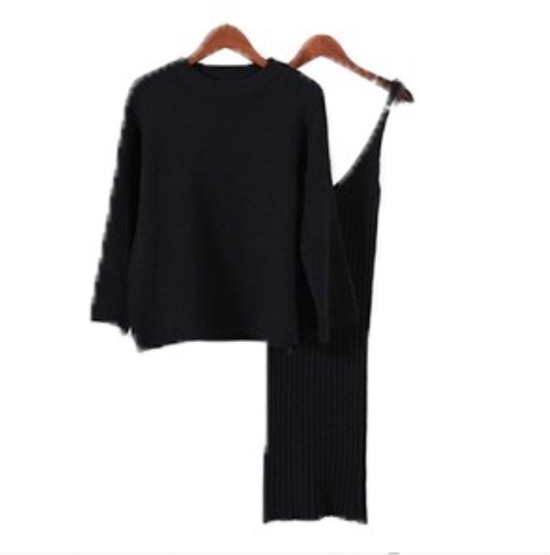 Lune London women’s knit set with casual cropped sweater and ribbed maxi dress