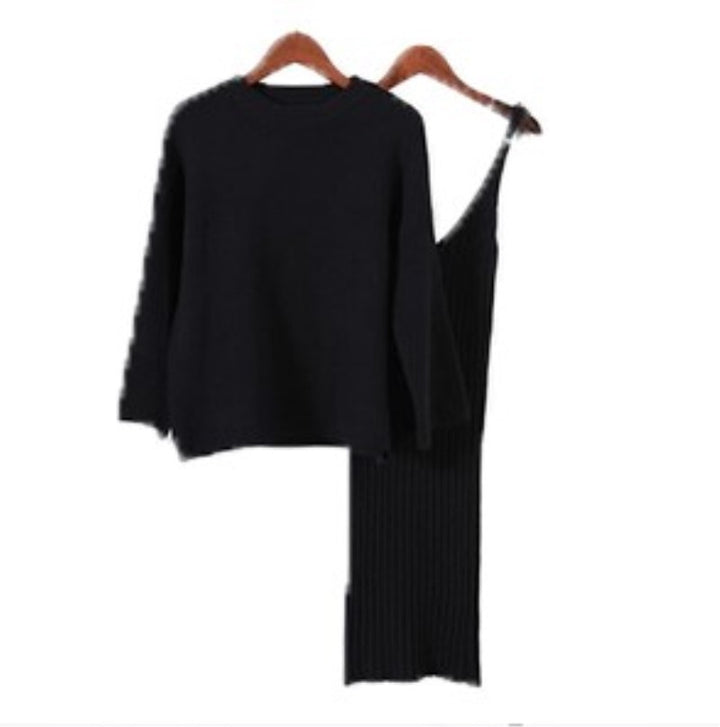 Lune London women’s knit set with casual cropped sweater and ribbed maxi dress