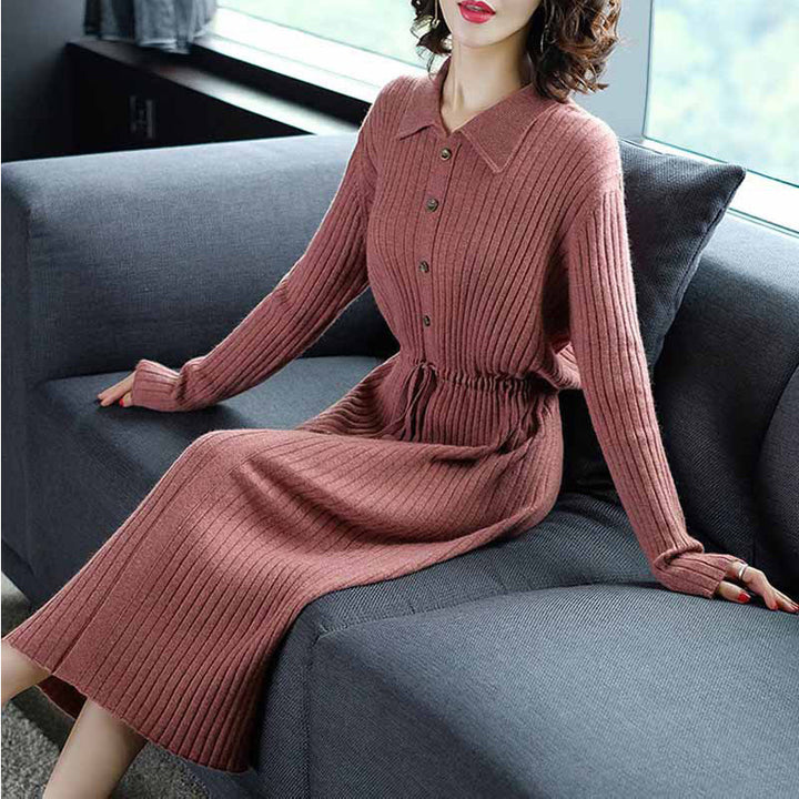 Robe en tricot femme avec col montant moderne et ceinture réglable Chic & Stil
