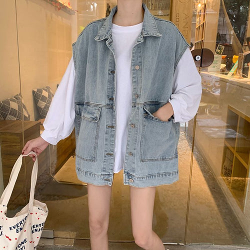 Gilet en denim décontracté pour femmes avec poches généreuses Chic & Stil