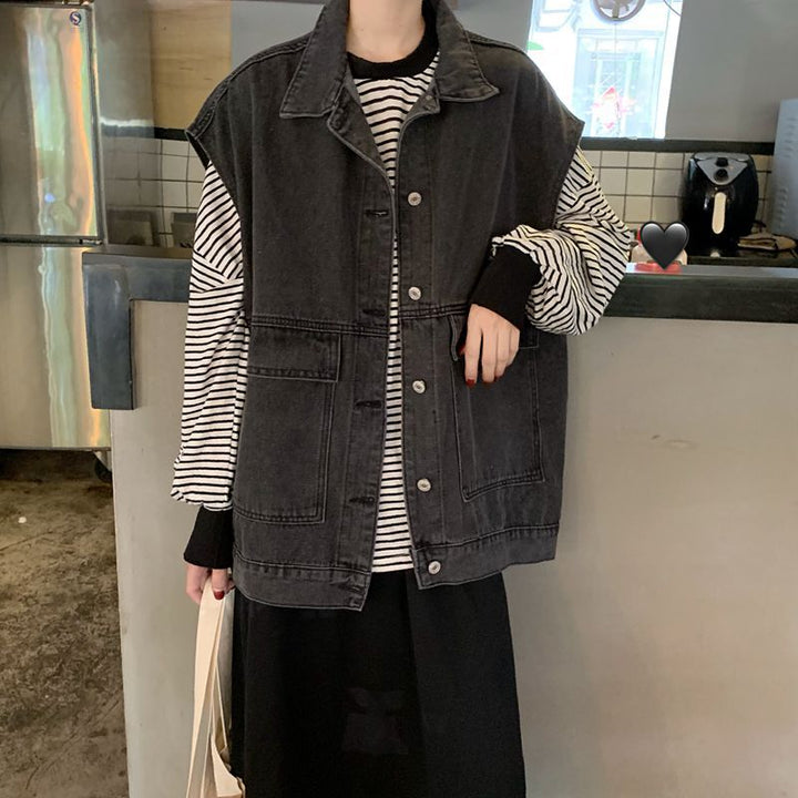 Gilet en denim décontracté pour femmes avec poches généreuses Chic & Stil