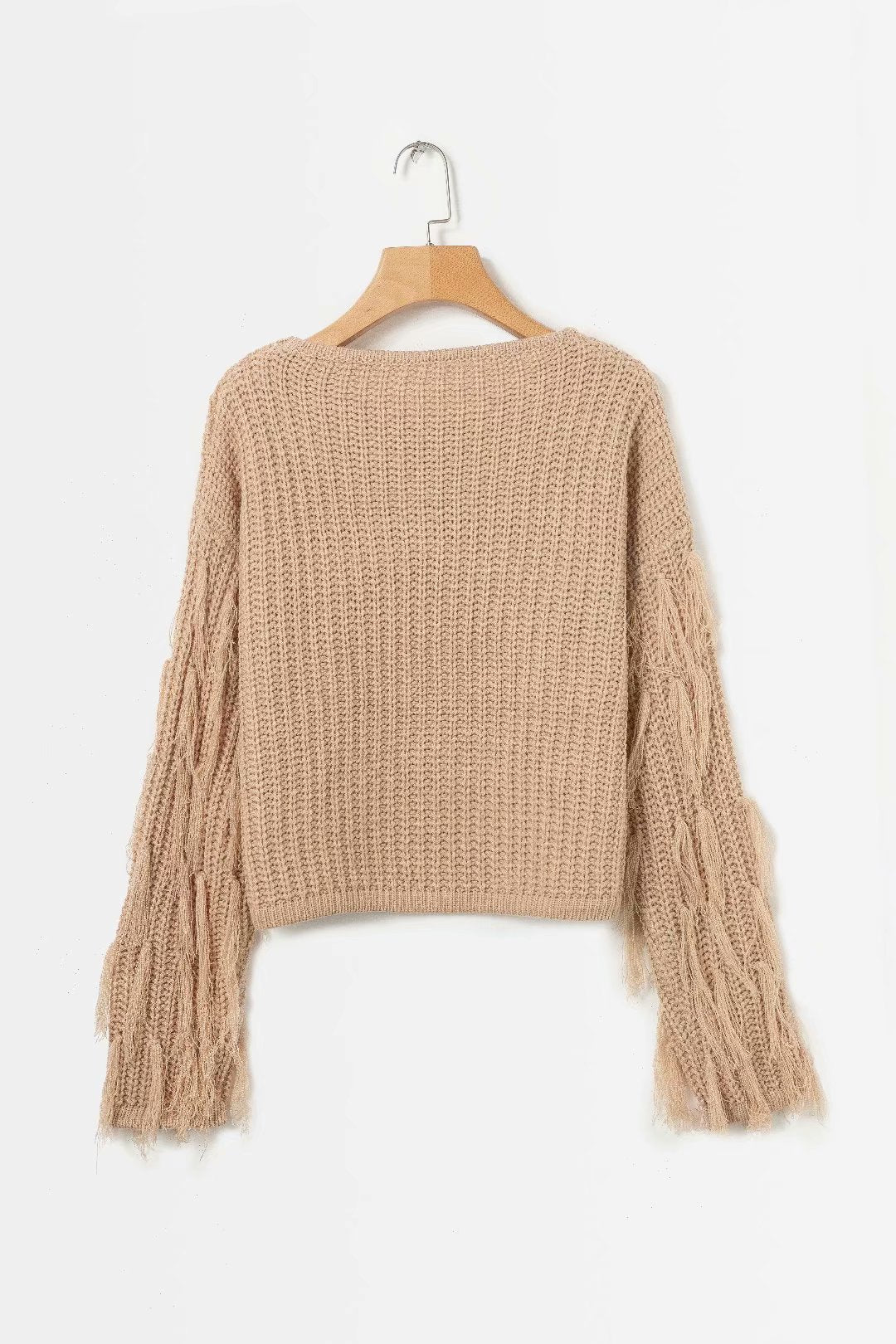 Chunky knit jumper for women with fringe sleeves Lune London