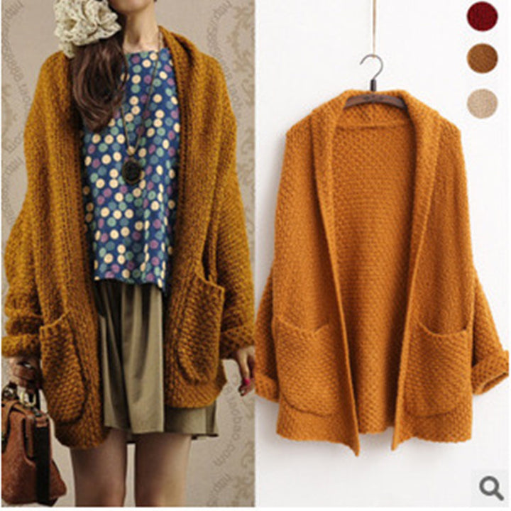 Ladies thick cardigan sweater with deep pockets and open front Lune London