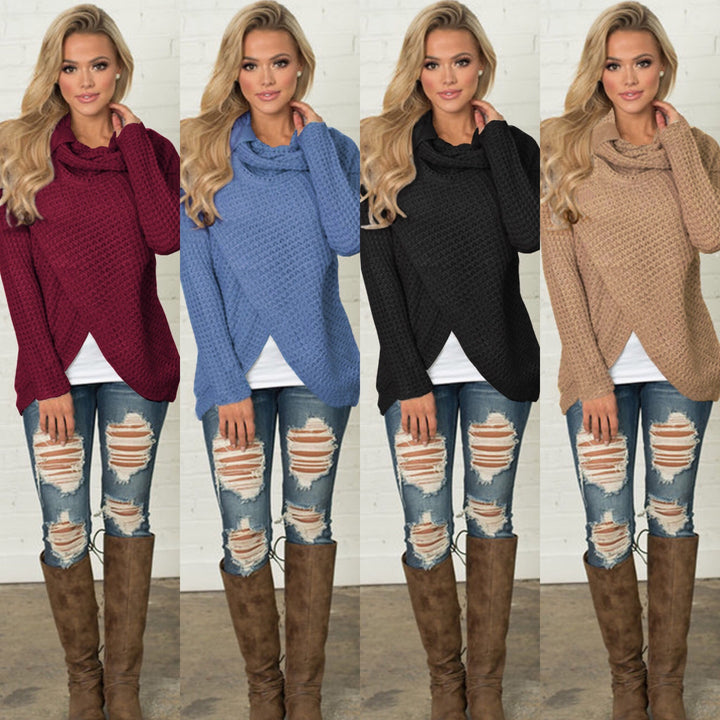 Ladies soft knit pullover with high collar and decorative buttons Lune London