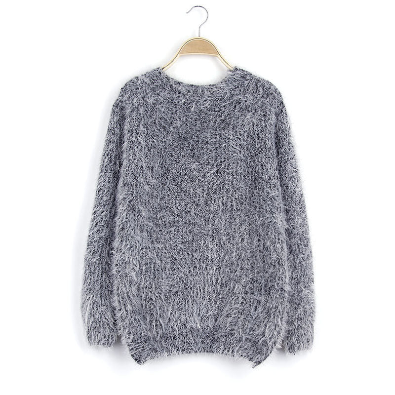 Ladies Fluffy Knit Sweater with Round Neck Lune London