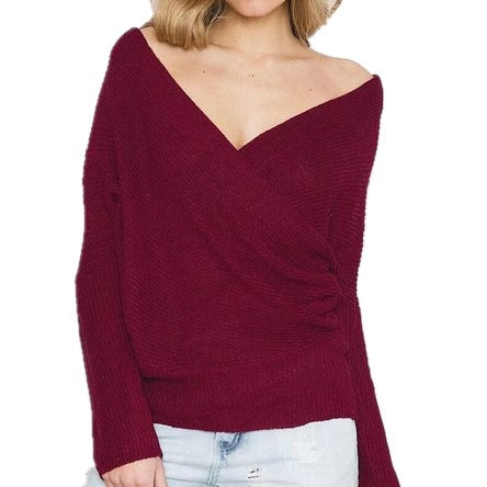 Ladies Oversized Wrap Pullover with Off-the-Shoulder Lune London
