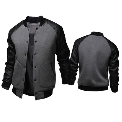 Casual bomber jacket for men with faux leather sleeves and snap buttons Amarae