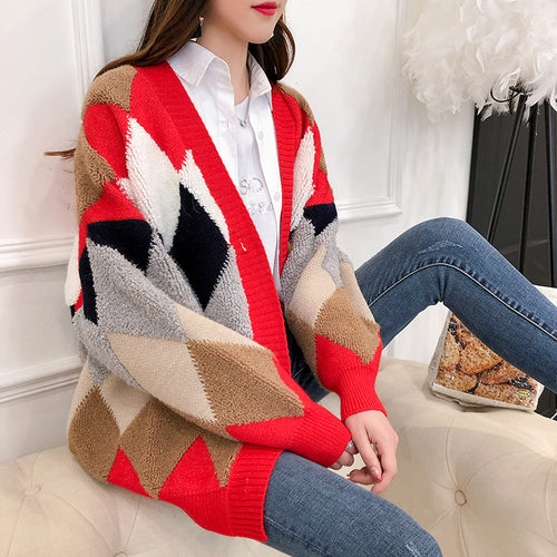 Ladies cardigan and casual knit with geometric pattern Amarae