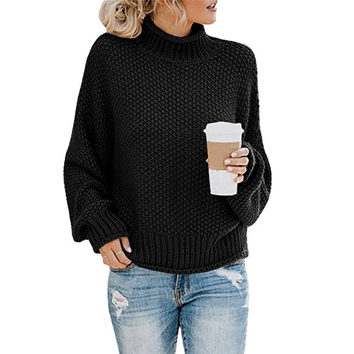 Comfortable knitted sweater for women with high collar and soft textured design Lune London