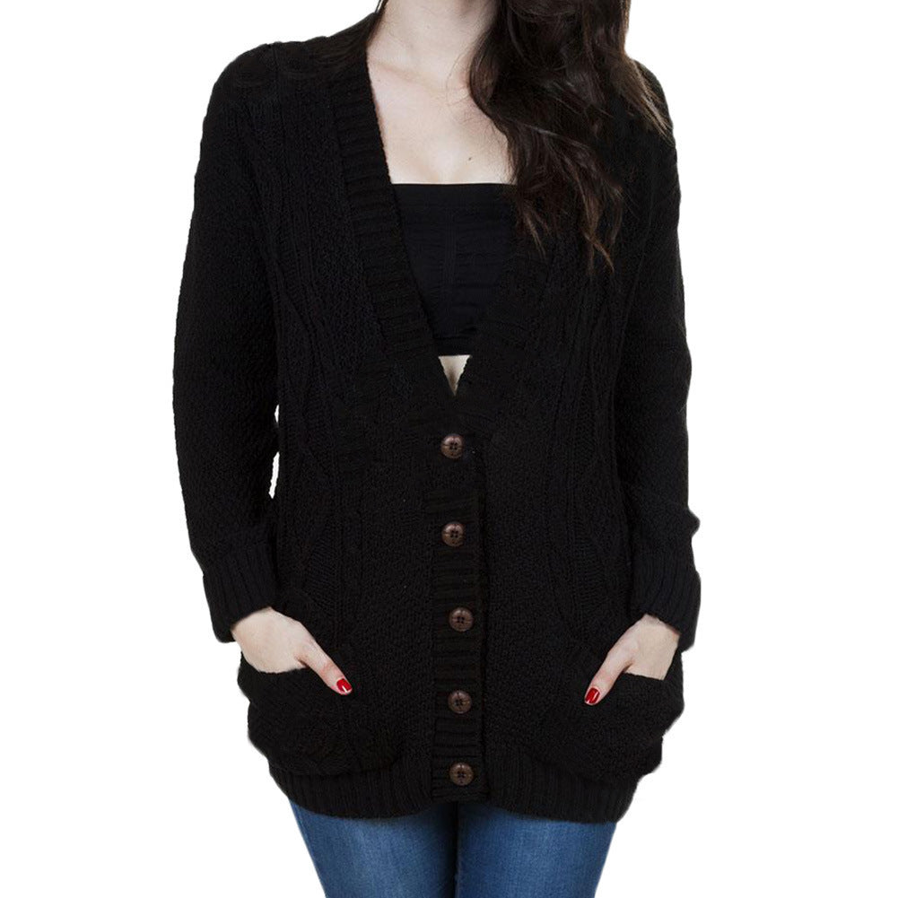 Ladies Chunky Knit Cardigan with large pockets and classic twisted pattern Lune London