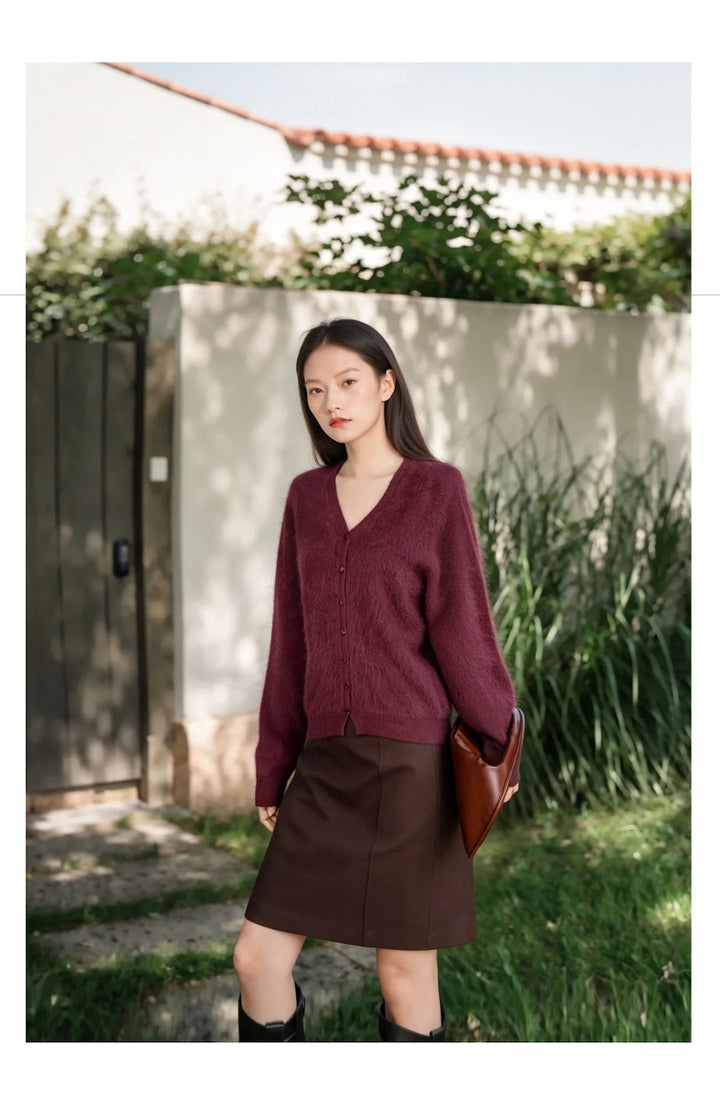 Women's cardigan, round neck, brushed
