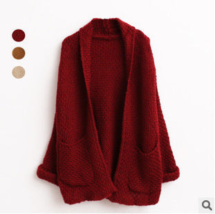 Ladies thick cardigan sweater with deep pockets and open front Lune London