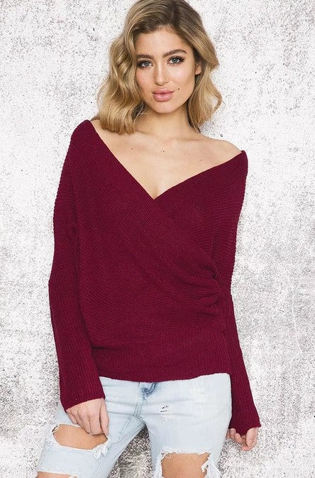 Ladies Oversized Wrap Pullover with Off-the-Shoulder Lune London