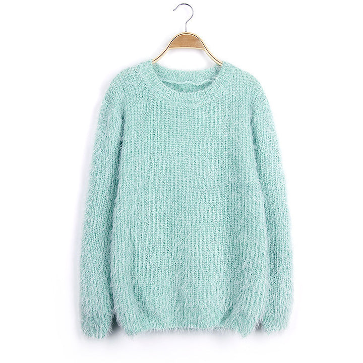 Ladies Fluffy Knit Sweater with Round Neck Lune London