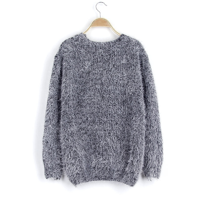 Ladies Fluffy Knit Sweater with Round Neck Lune London