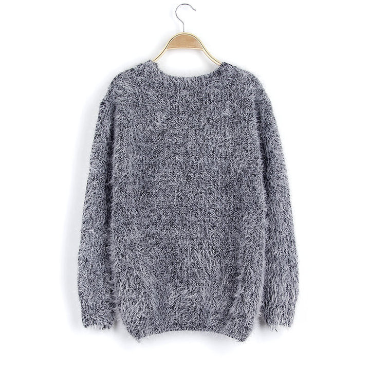 Ladies Fluffy Knit Sweater with Round Neck Lune London