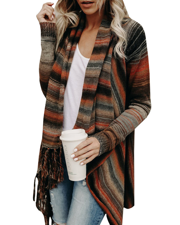 Ladies casual knitted cardigan with fringes and asymmetrical cut Lune London