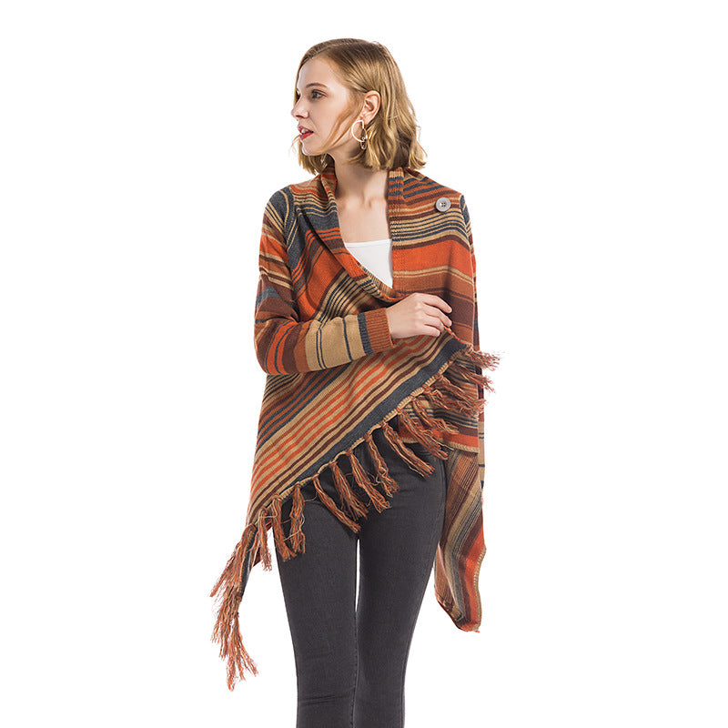 Poncho à la mode pour femmes avec franges et motif géométrique Chic & Stil