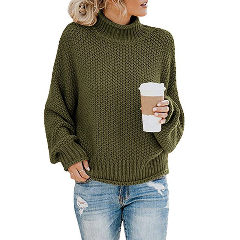 Comfortable knitted sweater for women with high collar and soft textured design Lune London
