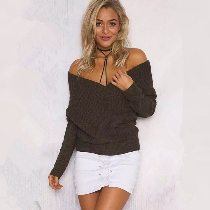 Ladies Oversized Wrap Pullover with Off-the-Shoulder Lune London