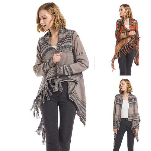 Poncho à la mode pour femmes avec franges et motif géométrique Chic & Stil