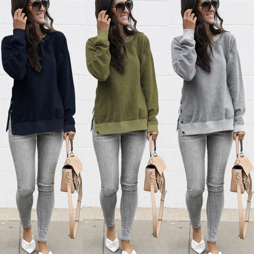 Casual sweater and sweatshirt for women with snap buttons on the sides Amarae