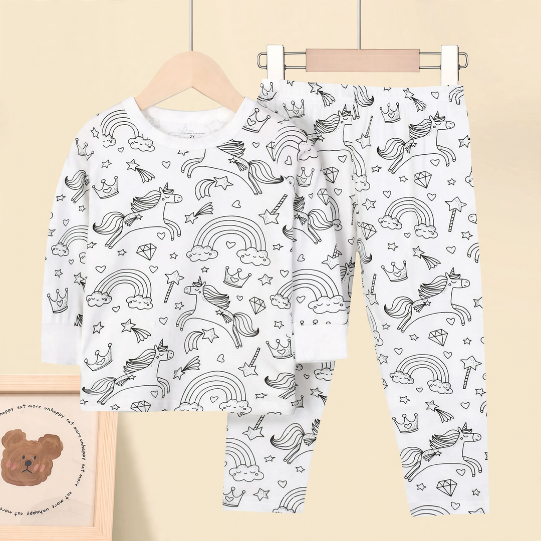 Kids Pajama Set, Cotton Blend, Cartoon Design