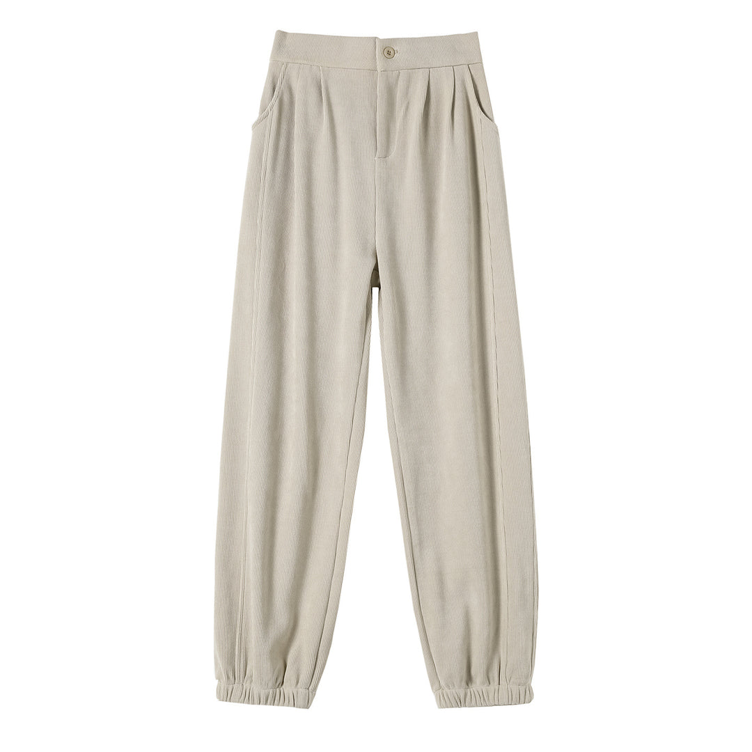 Ladies leisure pants made of chenille cord, elastic leg cuffs