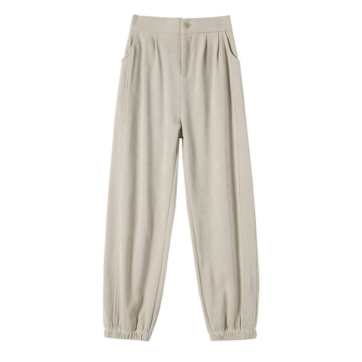 Ladies leisure pants made of chenille cord, elastic leg cuffs