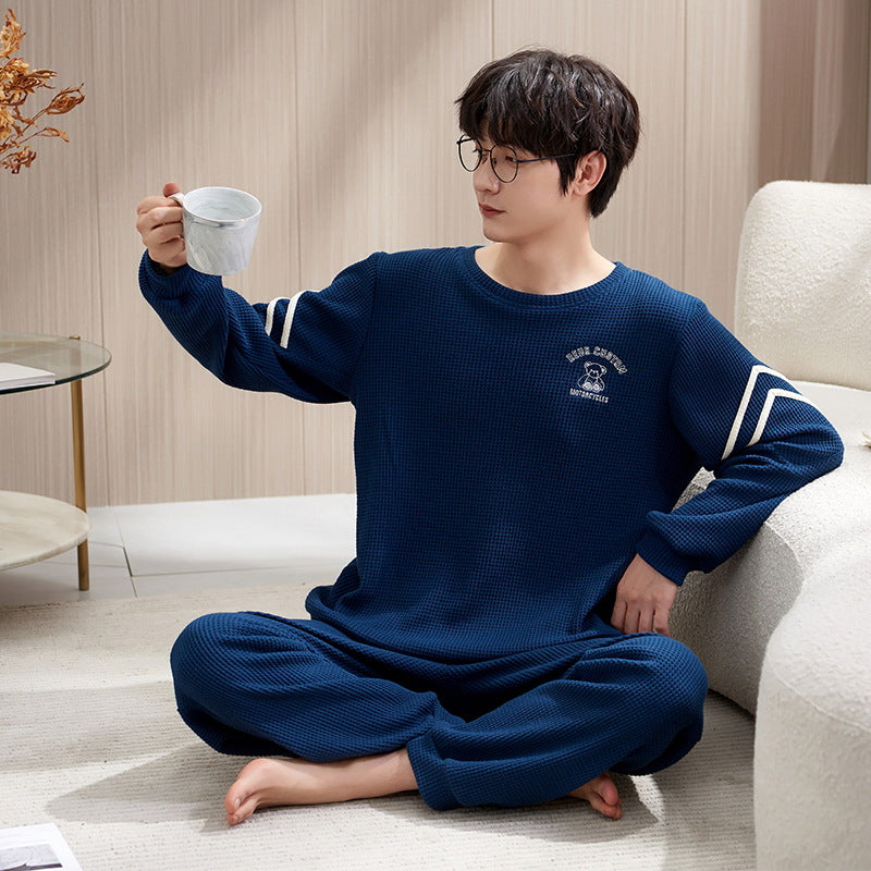 Waffle structure men's pajamas set, long-sleeved