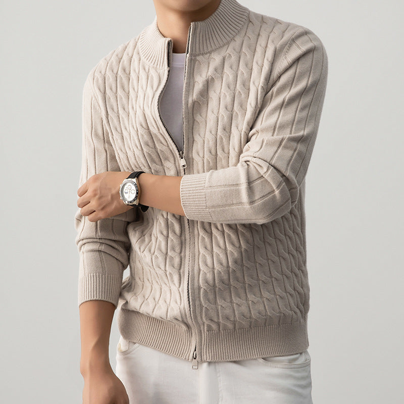 Heavy knit cardigan with textured pattern