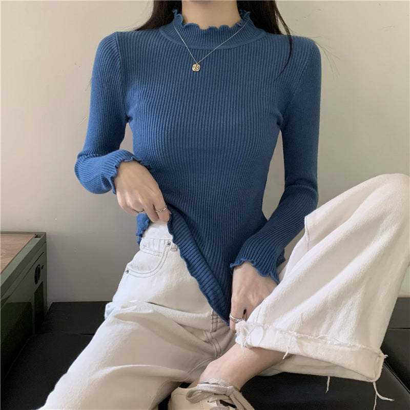 Versatile women's knitted pullover with stand-up collar