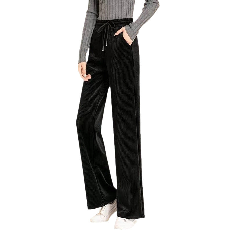 Ladies' corduroy pants with high waistband and wide leg