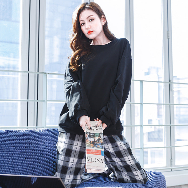 Women's cotton pajama set, checked